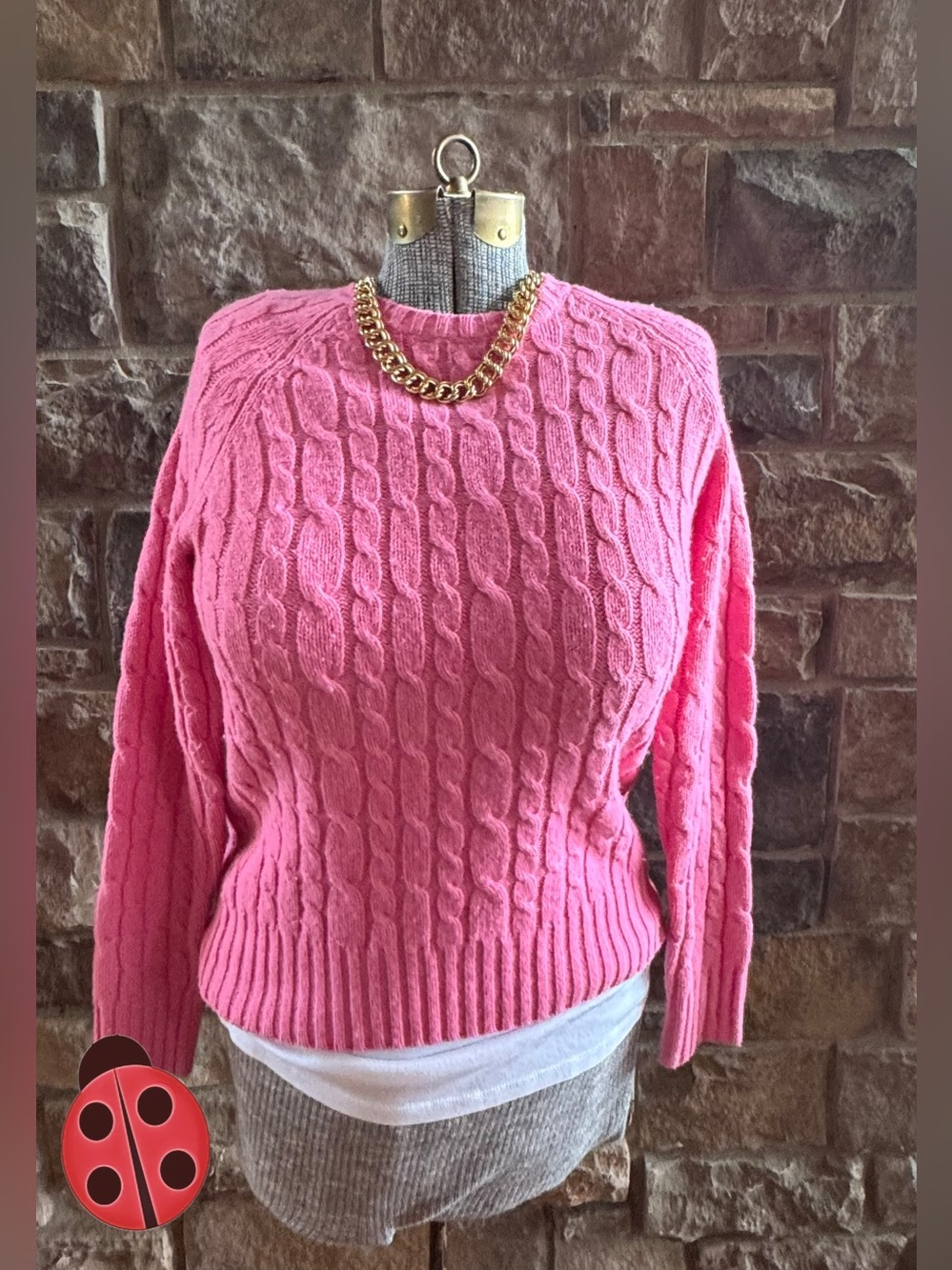 GAP Pink Cable-Knit Crewneck Sweater - S